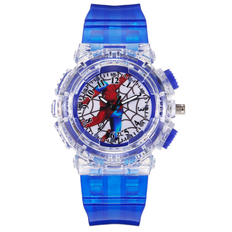 Cross-Border New Product Kidsren's Spider-Man Watch Boy Boy Pointer Type Literacy Led Colorful Flashing Quartz Watch Cross-Border New Product Kidsren's Spider-Man Watch Boy Boy Pointer Type Literacy Led Colorful Flashing Quartz Watch