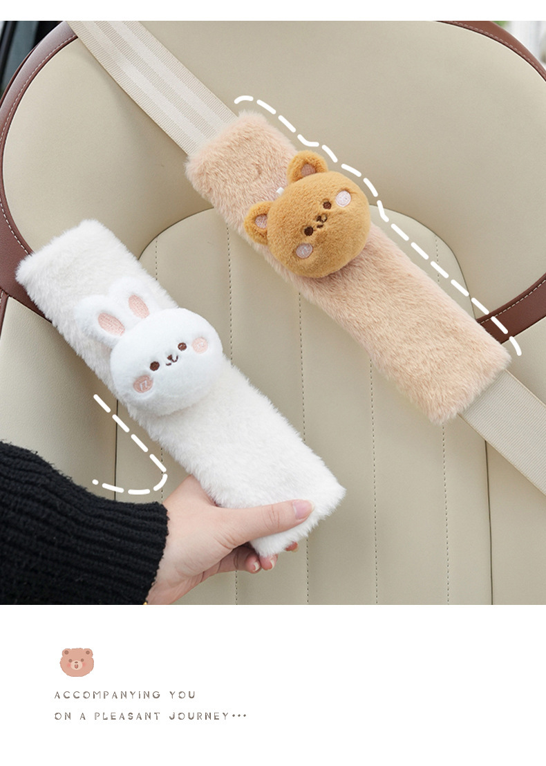 Cute Bear and Rabbit Plush Car Seatbelt Shoulder Pads, Universal for All Seasons, Anti-Strangling Shoulder Protectors, Decorative Cartoon Fun