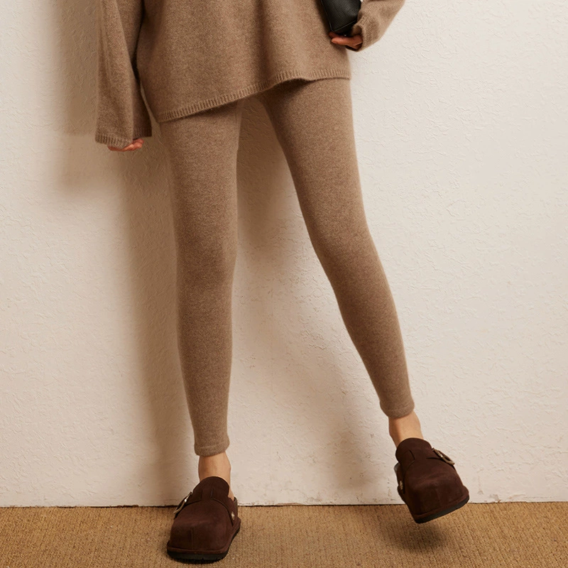 Cashmere keep warm trousers, warm leggings, high waist, slim fit
