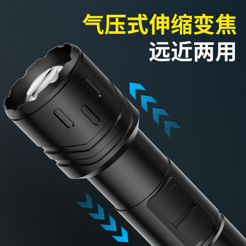 Nueva linterna al aire libre transfronteriza fuerte luz de largo alcance linterna láser blanco multifunción enfoque telescópico lámpara de iluminación LED