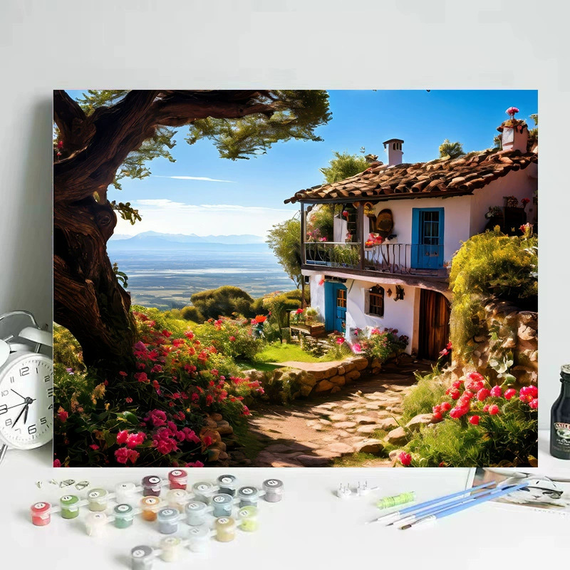 Pintura al óleo digital DIY paisaje floral pintada a mano pintada al óleo pintada decoración de la sala de estar pintada colgante de alta calidad pintura descomprimida image 36