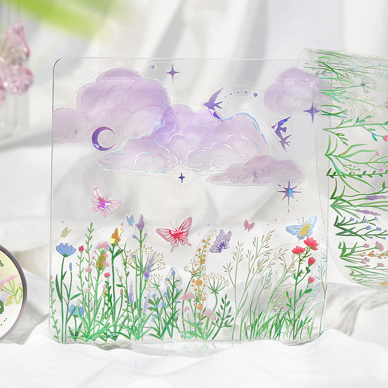 El amante de la carta Cinta PET de luz de concha tridimensional en ese momento, collage de paisajismo de bricolaje de la serie Guangjing