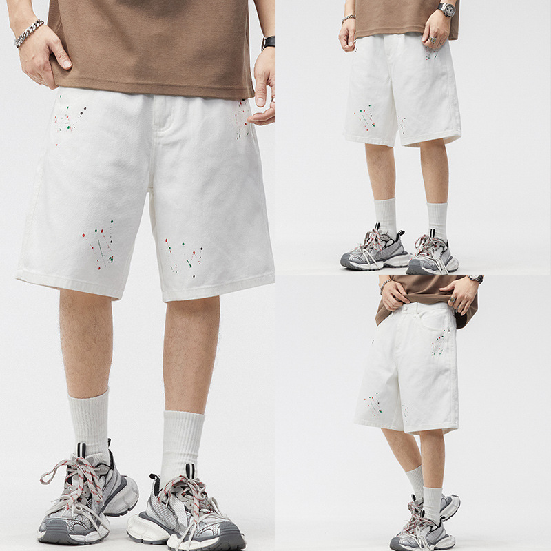 Shanggu Men's Summer New Arrival Paint Dot Splash Ink American Style High Street Ins Popular Brand Loose Denim Shorts
