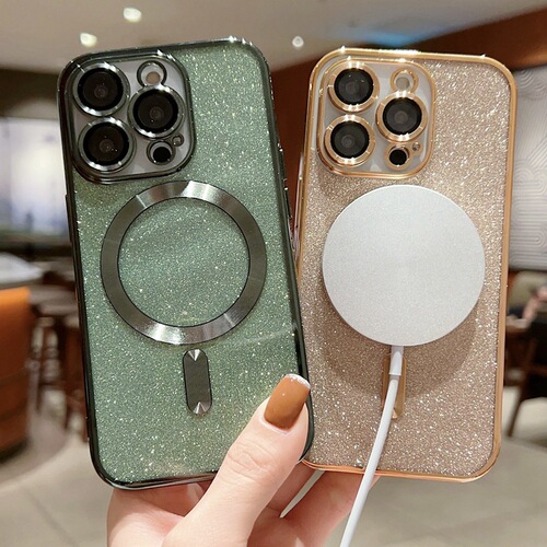 Suitable for iPhone15 mobile phone case electroplating magnetic Apple 14promax glitter 13 with lens film 12 protective cover