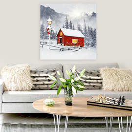 美式客厅装饰画客厅玄关沙发LED圣诞冰雪款街景背景墙画走廊挂画