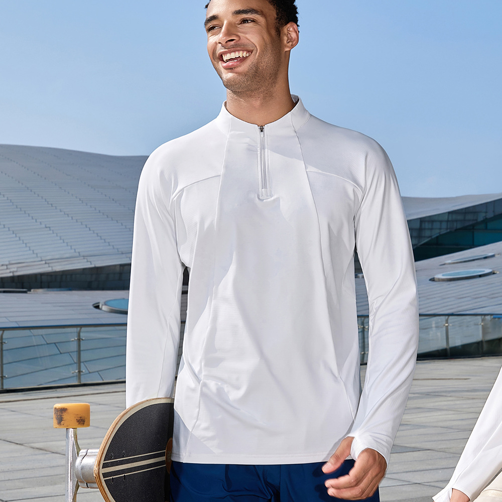 Dijia chaqueta deportiva al aire libre ropa de secado rápido elástico transpirable deportiva con semicirremela y camiseta de acondicionamiento físico de lana para hombres