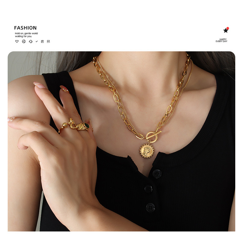 Fashion Portrait Titanium Steel Layered Necklaces Plating Stainless Steel Necklaces
