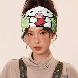 KT猫印花亚马逊热销扎染宽发带汗带头带头饰瑜伽运动弹力批发发带
