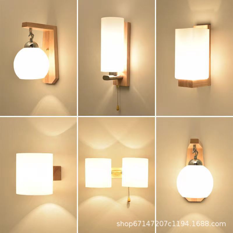 Lámpara de noche de dormitorio de madera de estilo japonés madera maciza creativa pastoral China lámpara de pared de hotel color madera sala de estar lámpara de pasillo