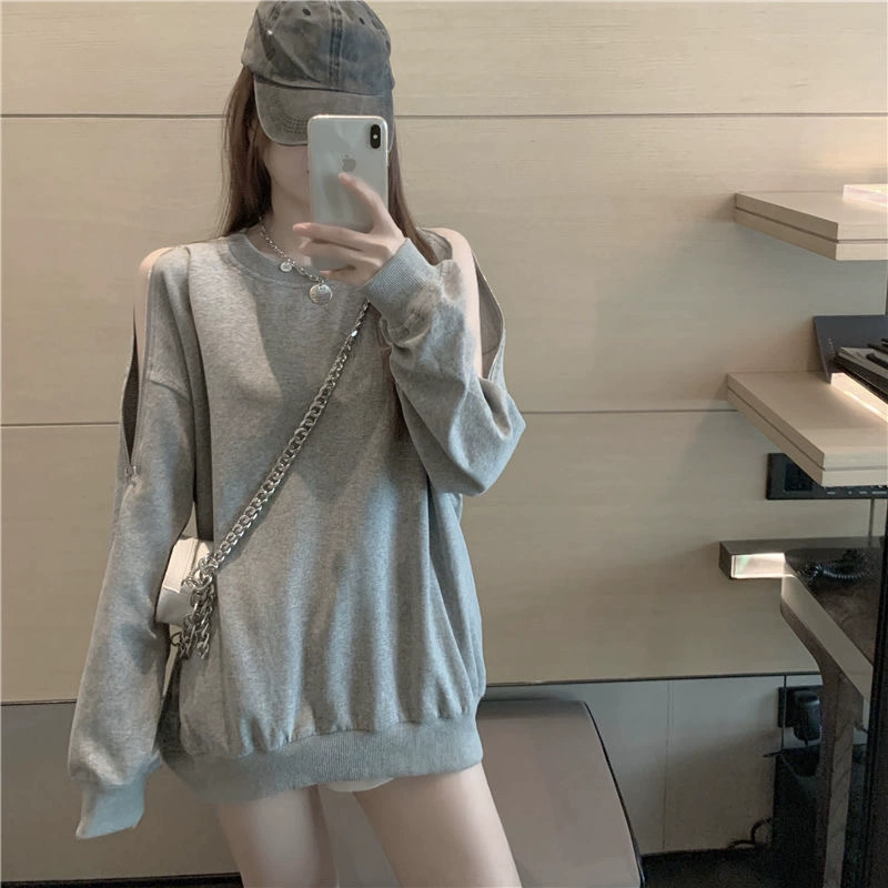 Sweatshirt jacket, Korean style demi-season, round collar with zip shoulder cut-out