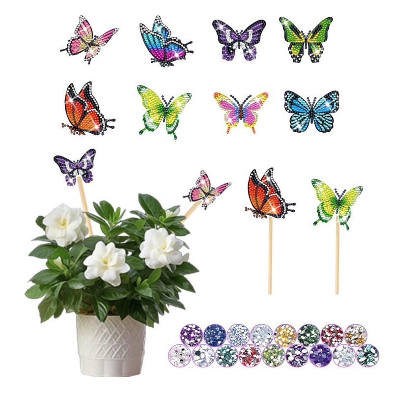 Estacas decorativas para macetas con diseño de flores para decoración de plantas en el hogar y escritorio, fabricante de estacas de jardín hechas a mano con pegatinas de diamantes DIY.