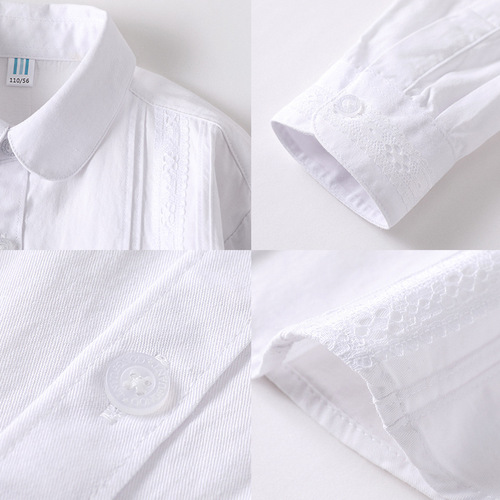 Pure Cotton White Blouse for Girls Spring and Autumn Season Student Performance School Uniform Children's White Long Sleeve Thin Blouse Class Uniform