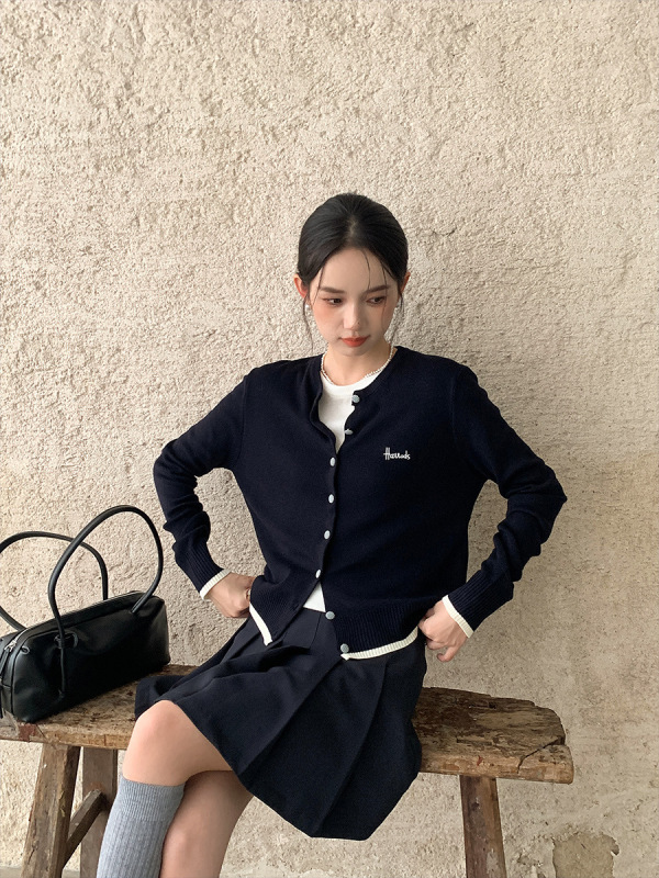 衣尔衫 韩系学院 羊毛字母刺绣针织开衫女新款百搭显瘦上衣0535|undefined