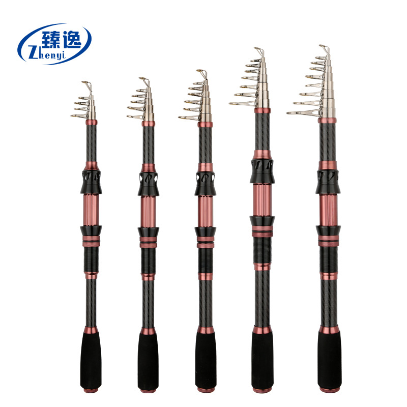 Zhenyi sección corta púrpura negro portátil varilla de mar retráctil rodilla de pesca marina arrojar equipos de pesca transfronterizos un agente de carbono