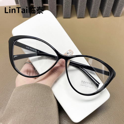 1016 New European and American style cat eye black frame myopia glasses natural beauty tool for big face slimming flat light blue light protection 