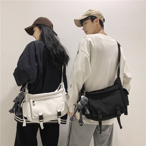 Simple crossbody bag for men and women ins Japanese large-capacity functional shoulder messenger bag workwear style college student backpack for men