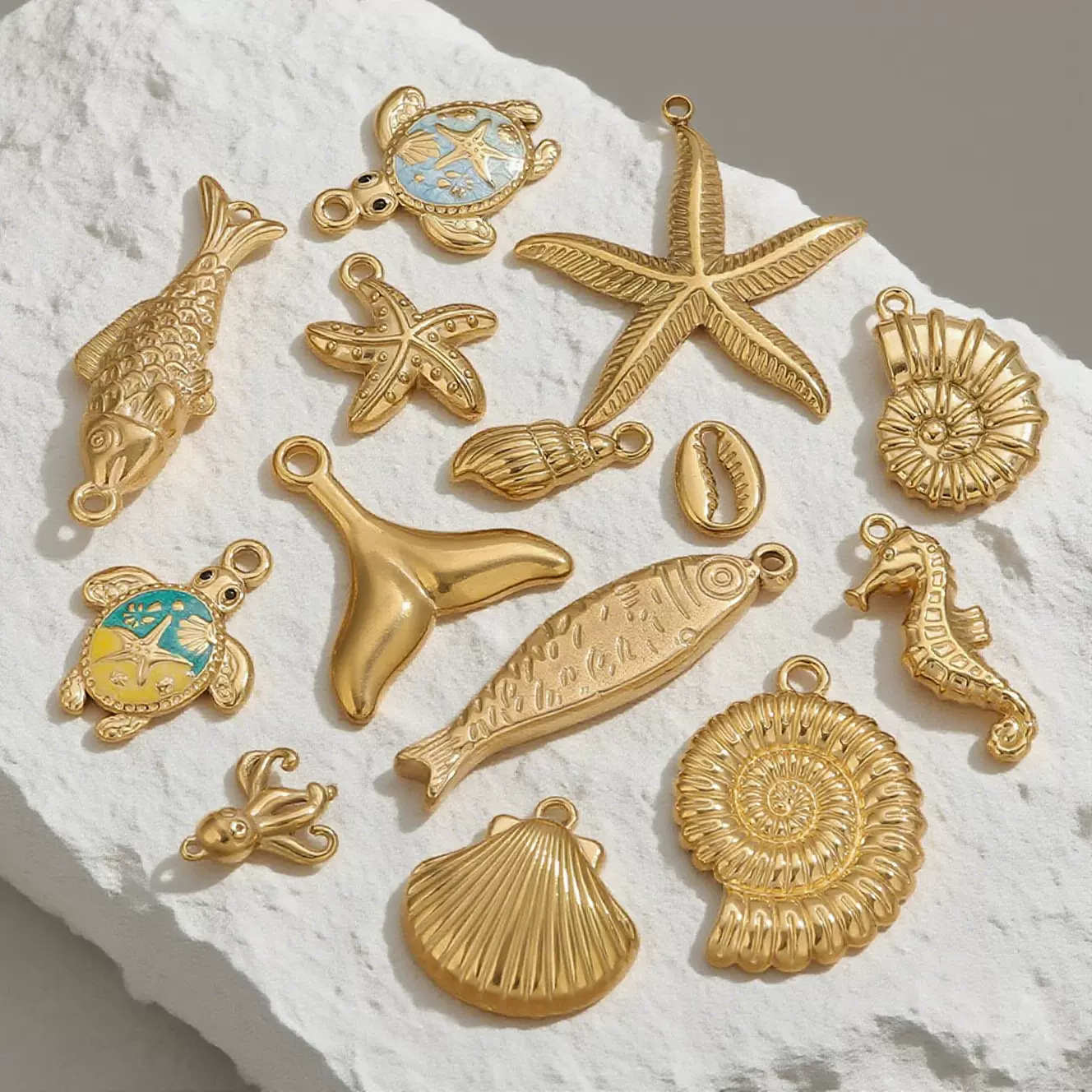 不锈钢金色海洋系列吊坠合集鱼尾海星贝壳手工DIY项链饰品配件