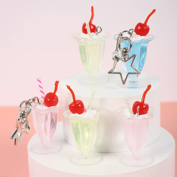 Simulation Ice Cream Cold Drink Cup Keychain Pendant Dessert Ice Cup Beverage Cup Food Play Accessories Student Pencil Bag Hanging Ornaments