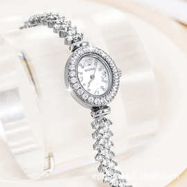 高级感时尚新款轻奢镶钻椭圆小众小巧精致满钻手链式防水石英女表