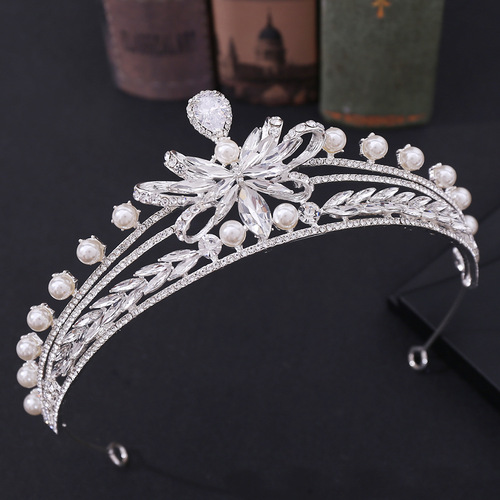 European and American wedding tiaras, hair accessories, zircon rhinestones, pearl alloy bows, bridal crown accessories wholesale