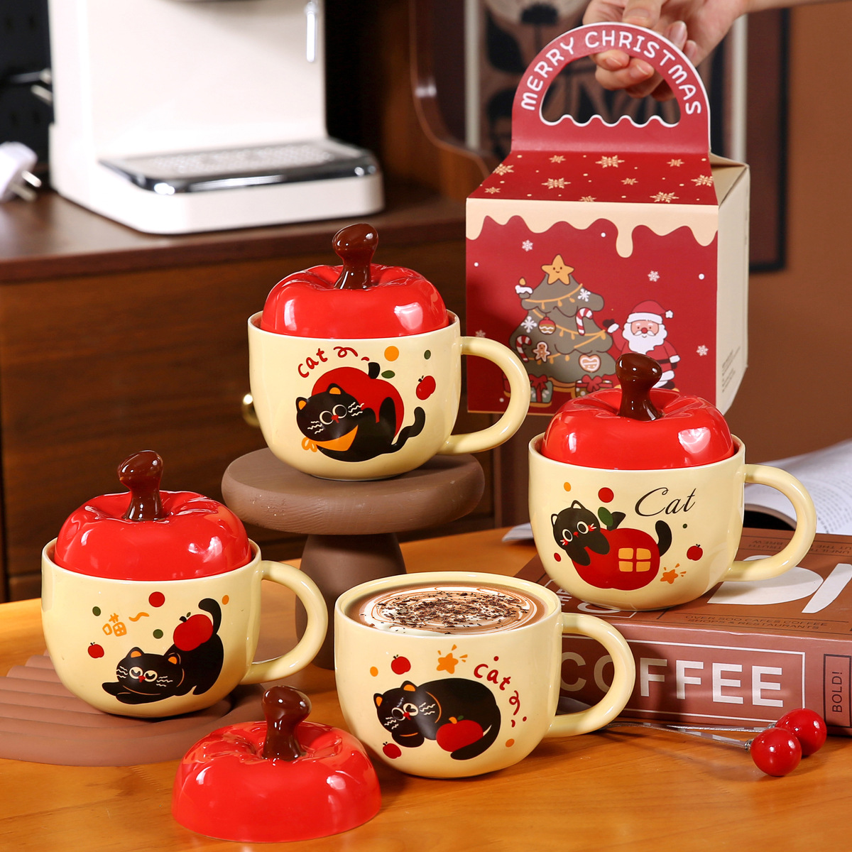 Taza de cerámica de Nochebuena creativa Taza de Navidad para ancianos Logo impreso Taza de pareja Regalo de mano Taza