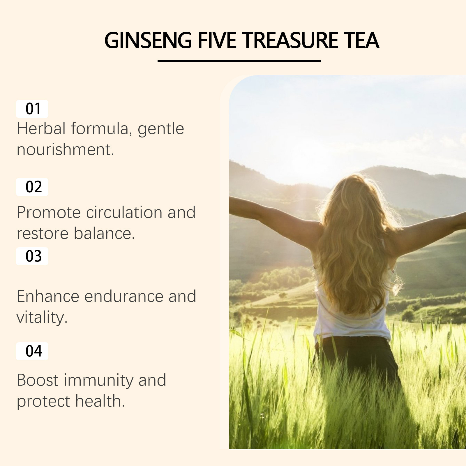 Ginseng Five Treasure Tea Ren Shen Wu Bao Cha 20 Teabags 100g Daily Herbal Tea specifications
