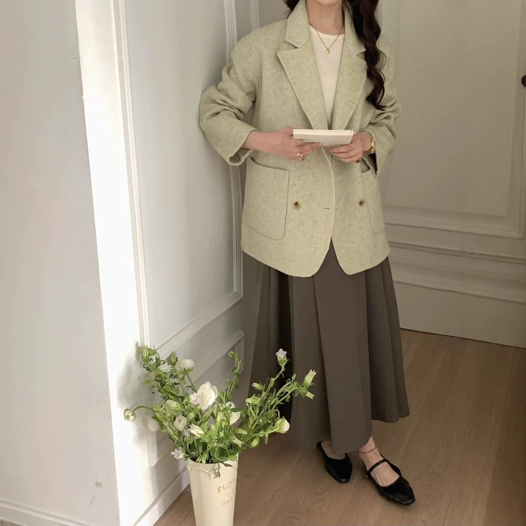2025 новый ранняя весна двухстороннее шерстяное пальто корейское свободное повседневное шерстяное пальто маленький костюм простой