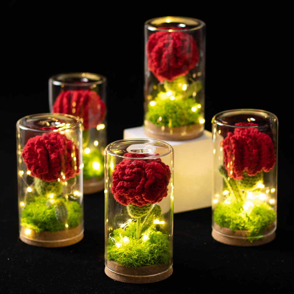 手工毛線康乃馨成品針織向日葵小夜燈桌面擺件防塵罩漂流瓶禮品