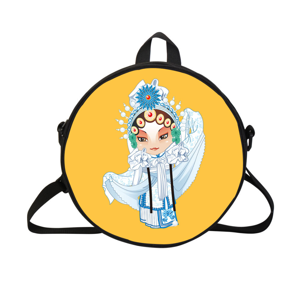 新潮卡通京剧国风来图定制时尚百搭单肩圆包斜挎包跨境双肩圆包