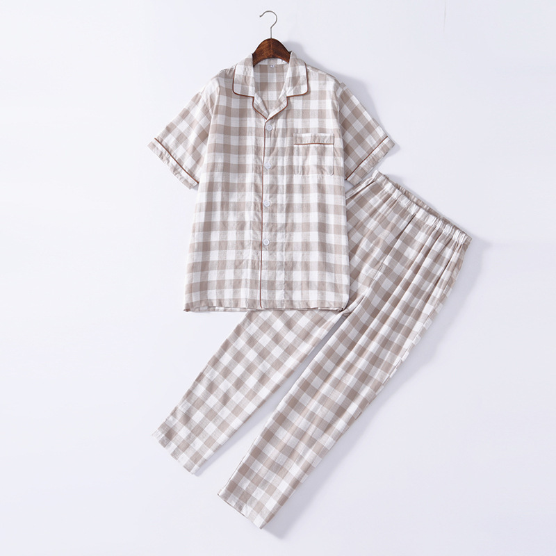 노란색 체크무늬 반팔 바지