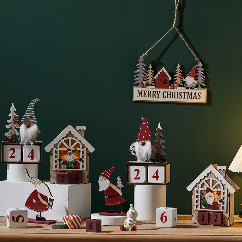 Decoración de calendario de Santa Madera decoración de escritorio de Navidad marido hace viejo calendario de escritorio retro árbol de Navidad