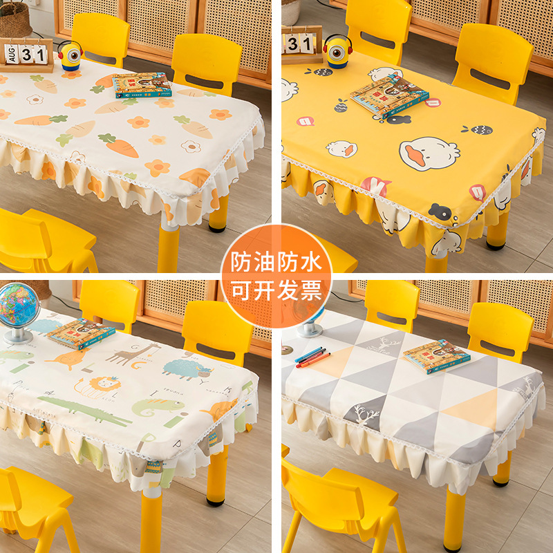 Kindergarten Special Desk Set Student Tablecloth Waterproof Oil-proof Non-slip Rectangular Carto Painting Table Cover Cloth