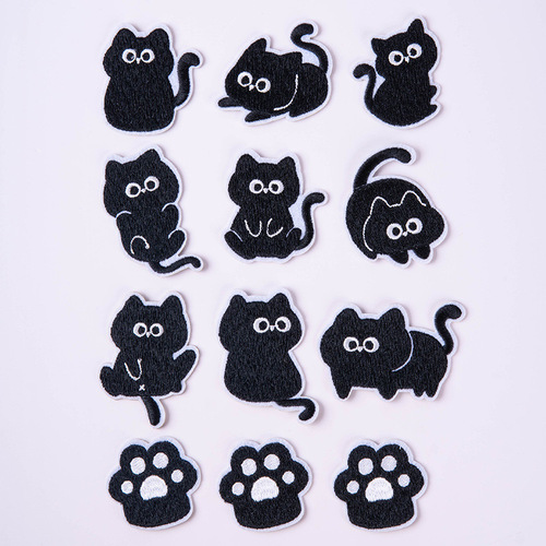 Little black cat cute cartoon cloth patch for clothes and shoes self-adhesive embroidery creative patch patch for down jacket repair and decoration patch