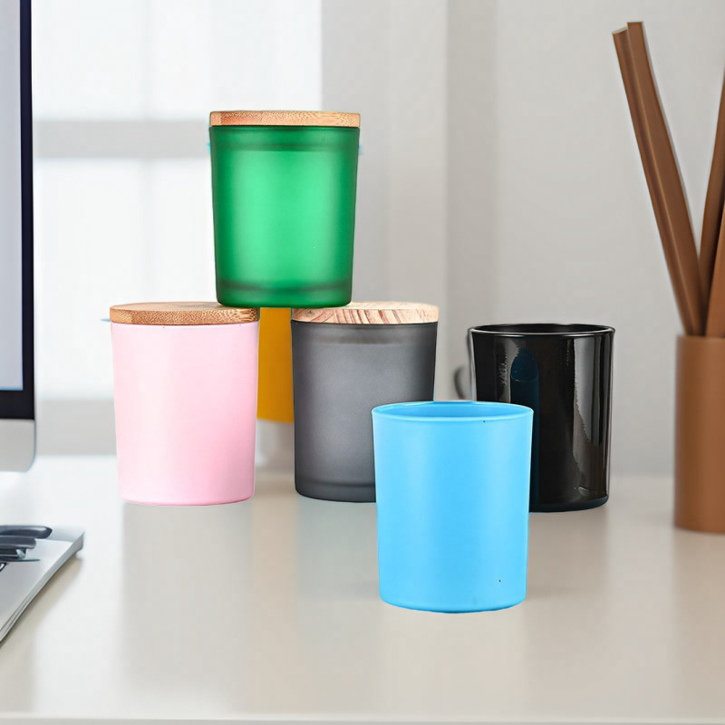 創意彩色磨砂香薰蠟燭玻璃杯簡約帶蓋大豆玻璃蠟容器大口蠟燭杯