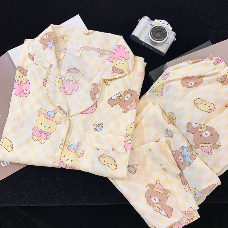 【甜豆狗狗】春秋简约长袖云朵绵可爱狗狗睡衣女套装家居服|undefined