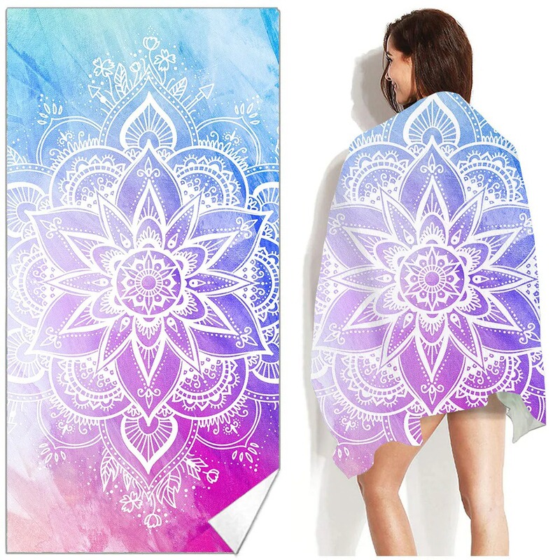 Geometric Flower Beach Towel Microfiber Sand Free Quick-drying Large Towel Travel Swimming Yoga Fitness Wool