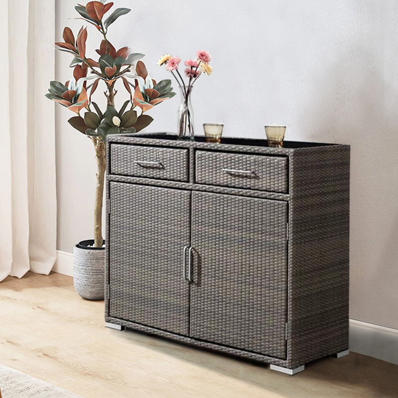 Mueble de almacenamiento de ratán para exteriores, mueble zapatero tejido para balcón, mueble de almacenamiento para recibidor, mueble de comedor para patio exterior impermeable y resistente al sol. image 1