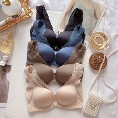 セクシーなレースフロントボタンバックブラ、中厚プッシュアップノンワイヤーベスト風胸縮小下着、調節可能なブラジャー
