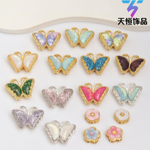 沙金烧蓝保色蝴蝶镶嵌隔珠仿碧玉彩石电镀金串珠 DIY手工饰品配件