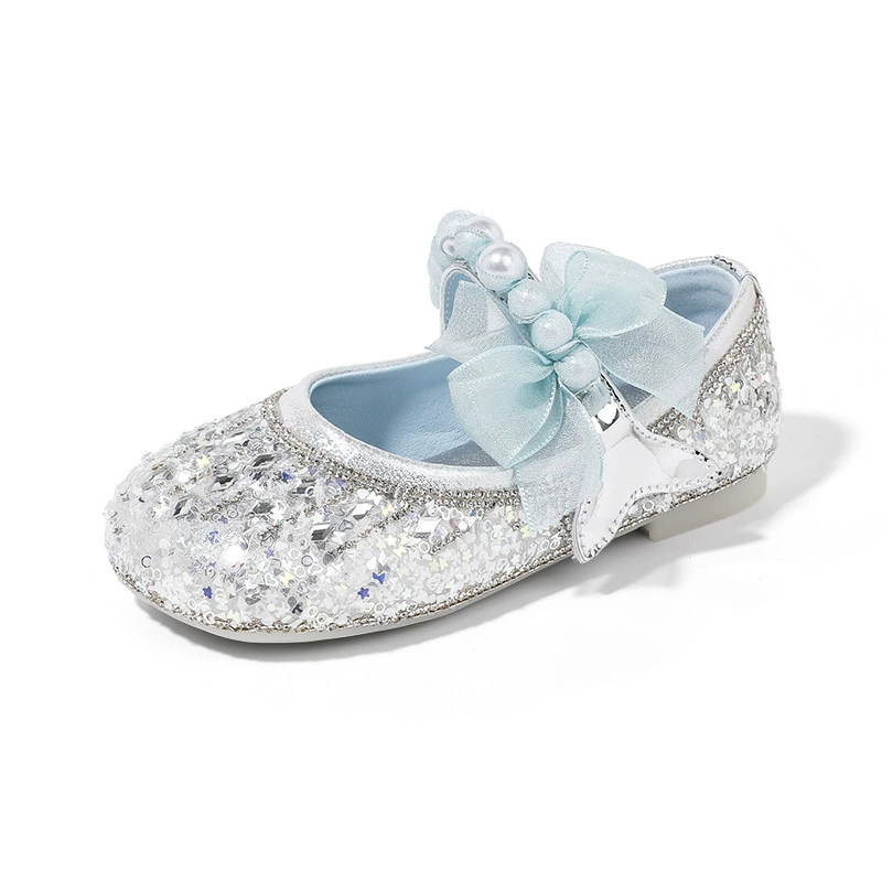 2025 новые детские туфли принцессы для девочек, весенне-осенние кожаные туфли, туфли со стразами, сверкающие туфли для маленьких девочек, летняя мягкая подошва