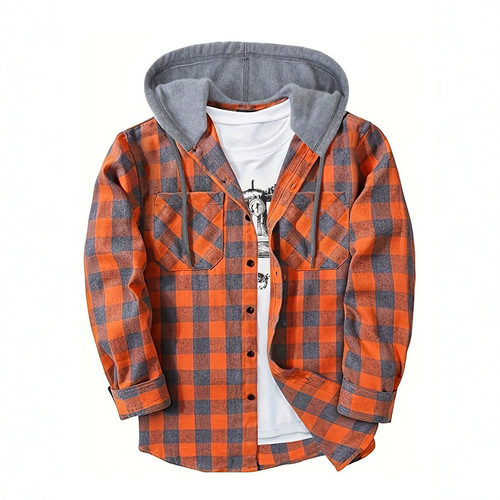 European and American code men's New York fashion trend hooded plaid sport coat flannel hat coat