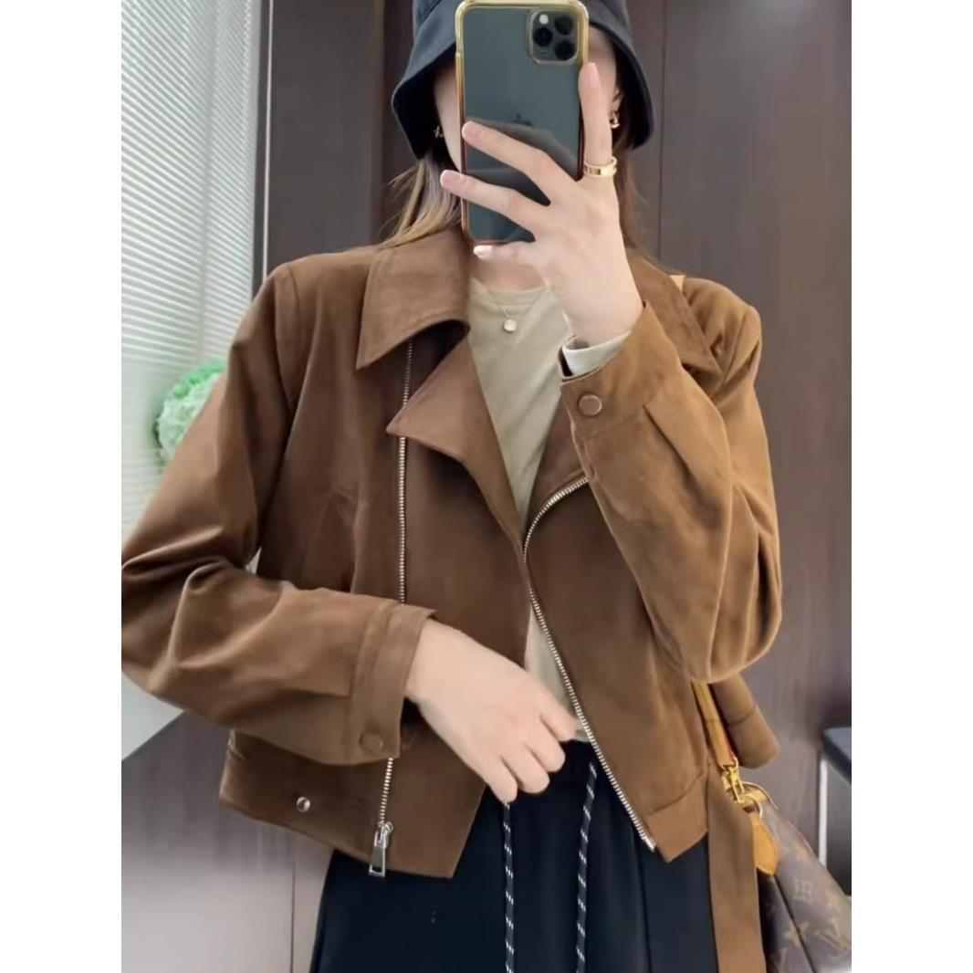 Short Deerskin Velvet Jacket for Small Women, New Autumn Style, This Year's Popular Casual Jacket, Motorcycle Jacket Top