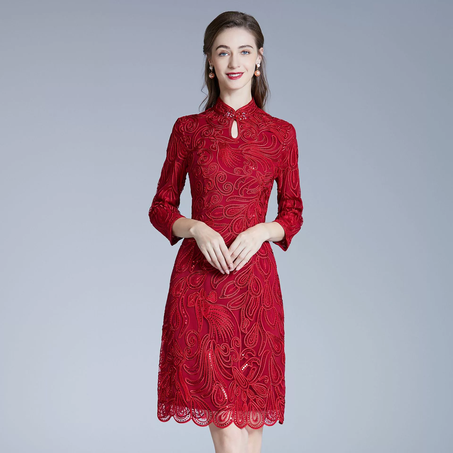 Поколение плюс Размер платье Шэньчжэнь высокого класса вышитые блестками свадебное платье Весна маленькая Счастливая Мать платье