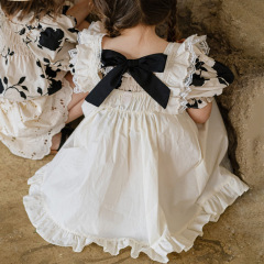 2024夏款草莓珊韓國女童女孩兒童甜美公主無袖後背蝴蝶結連衣裙預