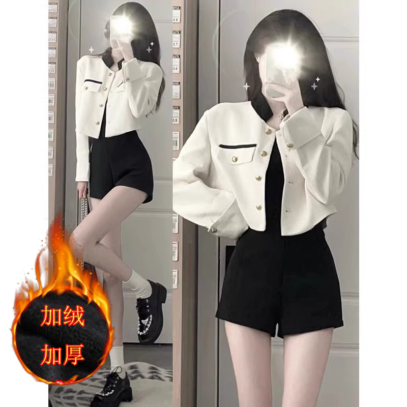 Black Woolen Shorts for Women in Autumn and Winter Fleece-Lined High-Waisted Suit Bottoming American Sexy Slimming Look Outer Wear Winter Hot Pants