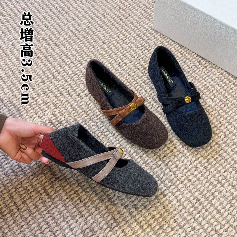 7210 Huidong Yixin Da Butterfly Strap with 4.5cm Height Increase Plush Mary Jane Fur Shoes for Autumn and Winter
