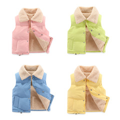 Children's 2024 New Fleece Vests for Girls Autumn and Winter Outwear, Knitted Cardigan Top, Baby Warm Backless Vest for Outdoor Wear
