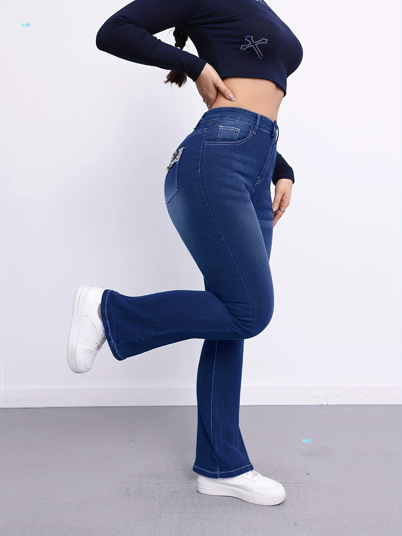 Черные брюки-клеш, джинсы с высокой талией, эластичные ретро-модные