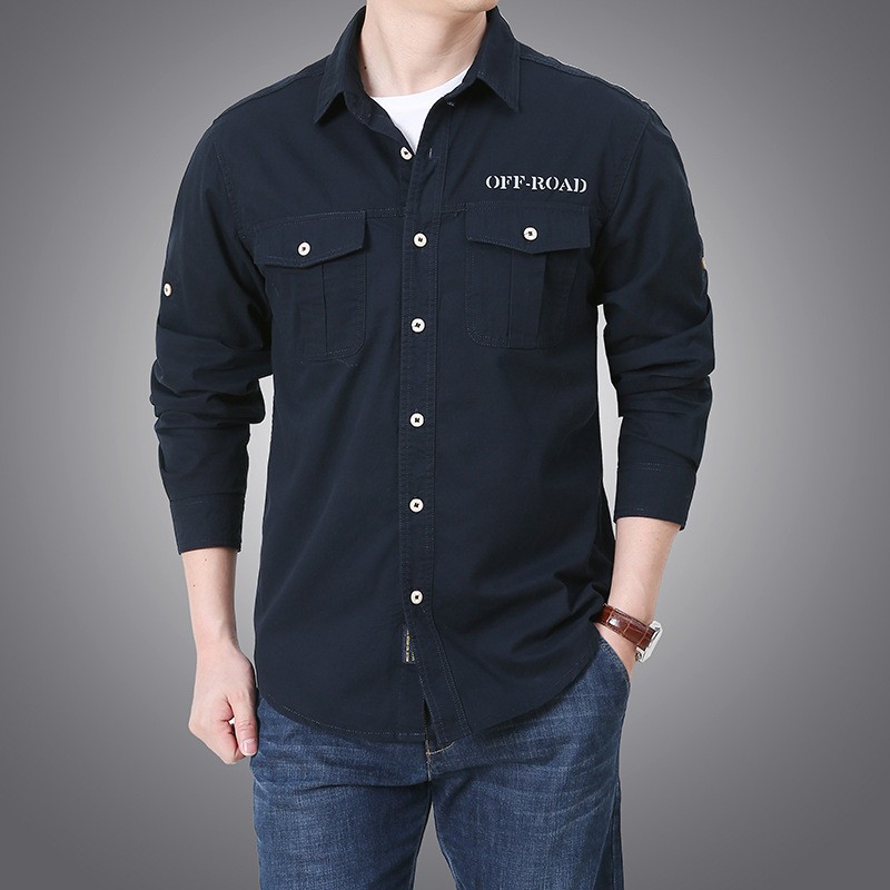 Camisa de Trabajo de Algodón Lavado para Hombre de Algodón Transpirable, Resistente al Desgaste para Uso Casual