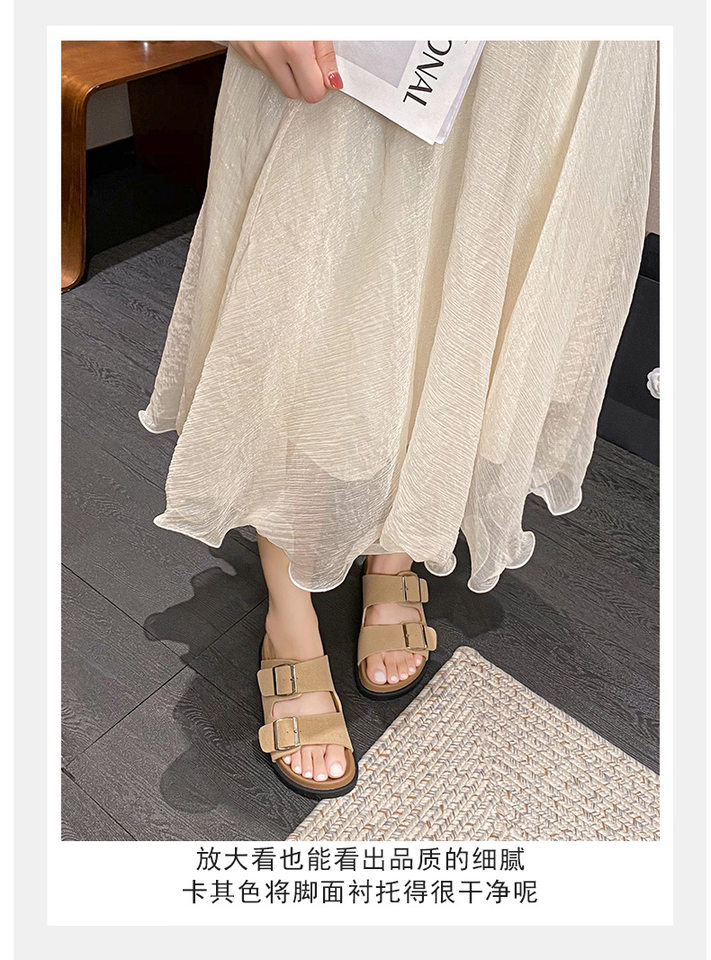 Dép sandal nữ quai ngang khóa đôi đế dày phong cách retro, mang ngoài trời — Màu Kaki, Màu trắng sữa, Màu đen chi tiết 17